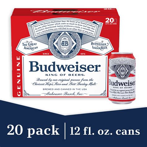 Budweiser Beer 20 Pack Beer 12 Fl Oz Cans