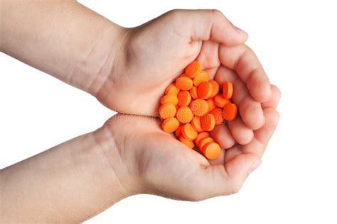 Orange Tablets In Children S Palms Stock Photo Image Of Health