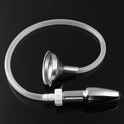 New Anal Stainless Steel Funnel Filler Enema Silicone Hose Rectum Cleaner Insert Stopper