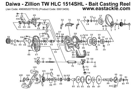 Daiwa Zillion TW HLC 1514SHL Bait Casting Reel Schematics And