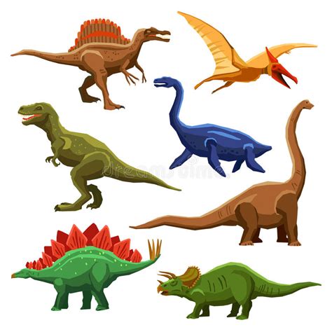 Dinosaurs Cartoon Set With Names Stock Vector Illustration Of