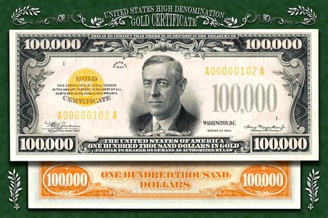 Series 1934 100000 Dollar Gold Certificate Poster High Etsy