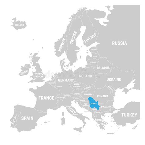 Serbia Marked By Blue In Grey Political Map Of Europe Vector