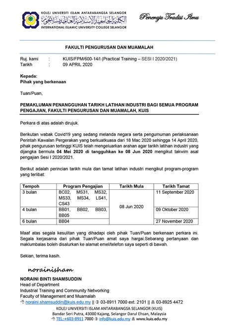 Muhammad annuar bin abdul contoh surat permohonan latihan praktik dan resume pemohon catatan mengenai latihan industri 1. FPM KUIS - Latihan Industri