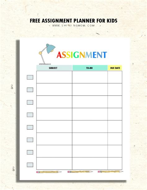 FREE Assignment Planner for Kids and Teens: Fun and Cute!