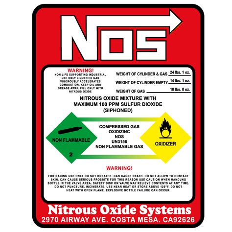 Sticker Etiquette Nos Nitrous Oxide Systems Autocollant Etiquette Nos