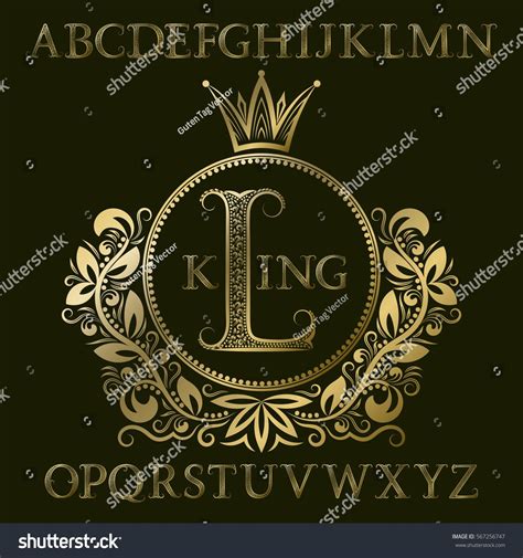 Golden Patterned Letters And Initial Monogram In Coat Of Arms Form With