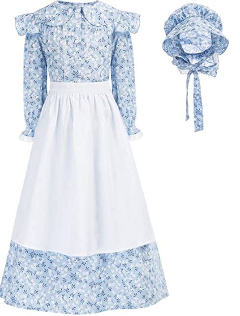 Blue Pioneer Dress With Bonnet And Half Apron Sizes 6 To 15 Years