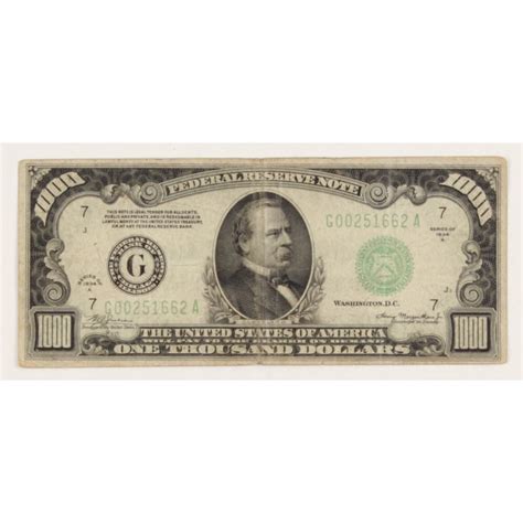 1934 A 1000 One Thousand Dollars Federal Reserve Note Pristine Auction