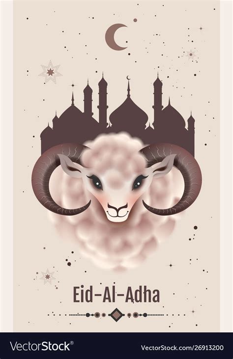 Feast Sacrifice Eid Al Adha Greeting Card Ram Vector Image