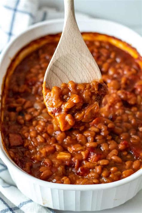 easy baked beans with bacon and brown sugar the hungry bluebird