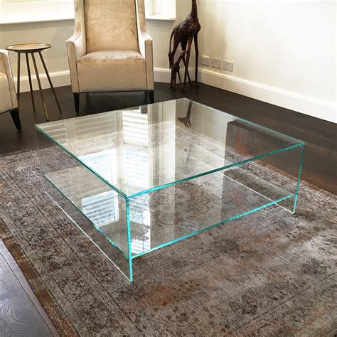 Judd Square Glass Coffee Table With Shelf Klarity Glass Furniture