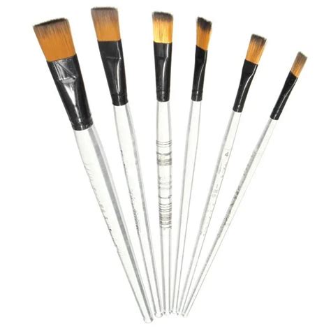 Kiwarm 6pcs Artist Transparent Handle Paint Brush Set Artist Nylon Oil