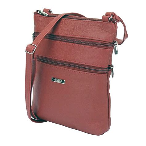 Lorenz New Genuine Leather Ladies Shoulder Handbag 5 Zipped Pockets