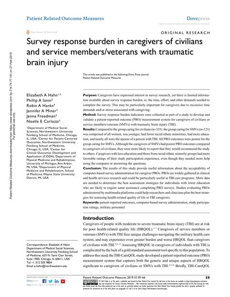 PDF Survey Response Burden In Caregivers Of Civilians And Service