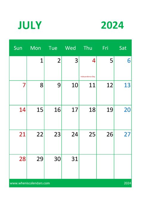 July 2024 Calendar A4 Printable Monthly Calendar