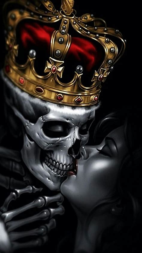 360x640px Free Download King Skull Kissing The Queen Sugar Skulls