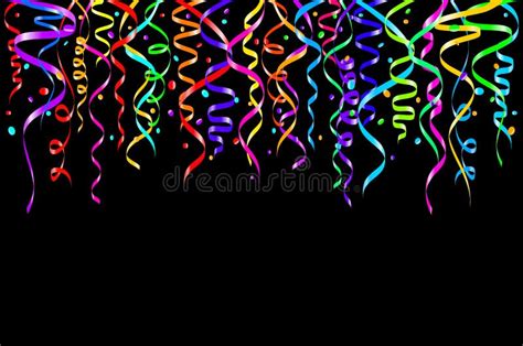 Colourful Confetti On A Black Background Celebration Template Ribbons