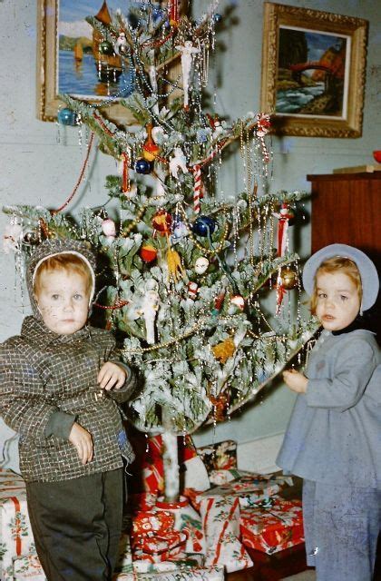 2 Children And A Christmas Tree C1955 Vintage Christmas Photos