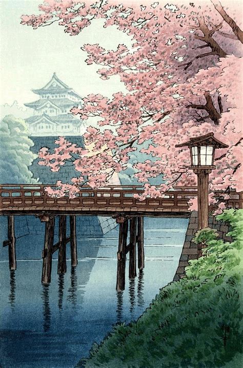 Japanese Art Woodblock Art Prints Temple Cherry Blossoms Ito Yuhan
