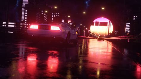 Car On Road With Lights 4k Hd Vaporwave Wallpapers Hd