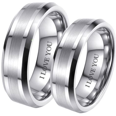 His And Hers Titanium And Silver 3 Piece Couple Ring Set