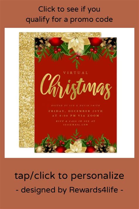 Gold Red Virtual Christmas Holiday Online Party Invitation