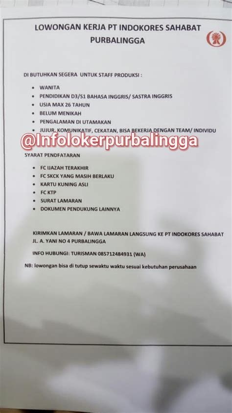 Lowongan kerja pt indokores sahabat purbalingga terbaru. Lowongan Kerja PT Indokores Purbalingga - Info Loker ...