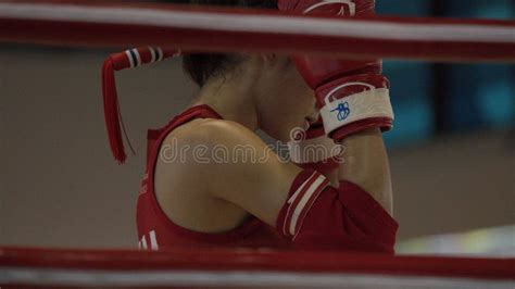 Muay Thai Woman Boxing The Boxers Fighting On Sport Boxing Ring