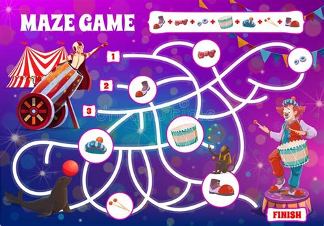 Circus Maze Game Vector Labyrint Kinderen Boardspel Vector Illustratie