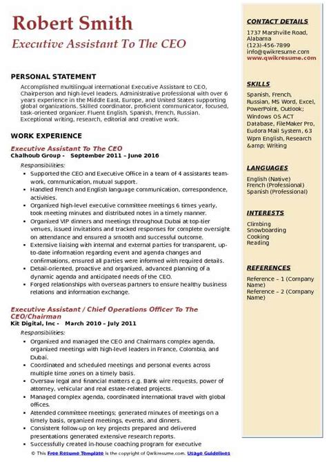 Personal Assistant To Ceo Job Responsibilities Ceo Job Description Template 7 Free Word Pdf