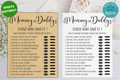 Editable Mommy Or Daddy Guess Who Said It Baby Shower Game Diy Bobotemp