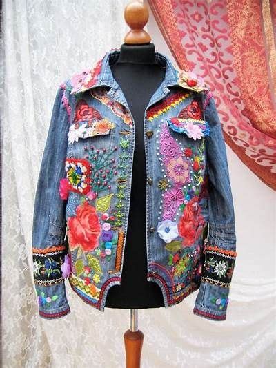 Upcycled Plus Size Boho Denim Jacket Wearable Art Hand Etsy In 2023