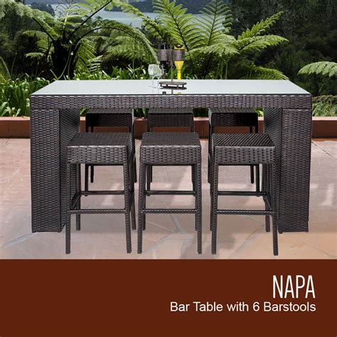 Napa Bar Table Set With Backless Barstools 7 Piece Outdoor Wicker Patio