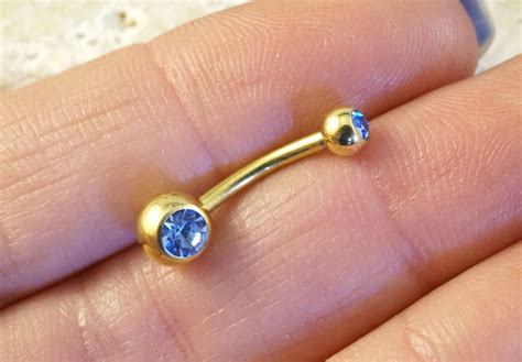 Simple Gold Light Blue Belly Button Ring Jewelry By