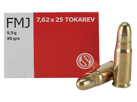 Sellier And Bellot 762x25mm Tokarev Ammo 85 Grain Full Metal Jacket Box