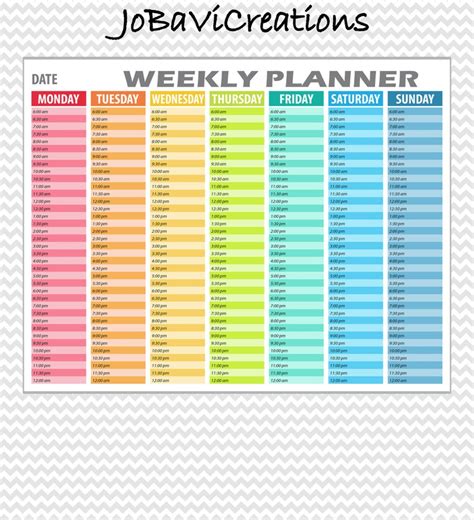 Hourly Weekly Planner Printable Daily Planning Printable Etsy