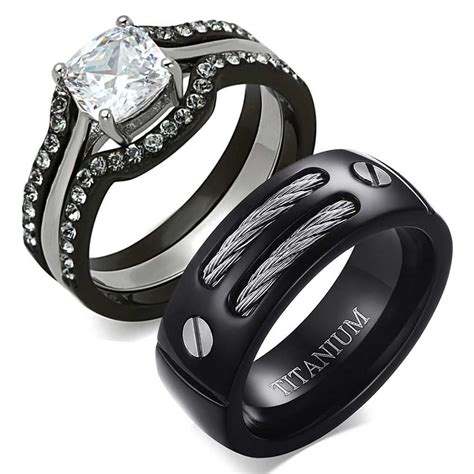 Black Wedding Ring Sets His And Hers Leala Web