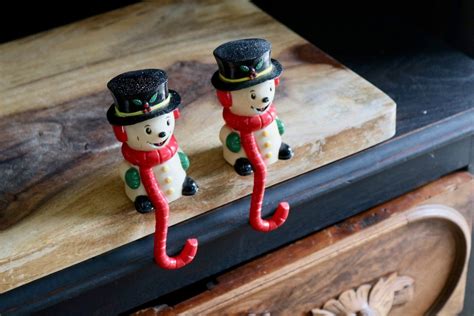 2 Cute Snowman Stocking Holders For Vintage Christmas Decor Etsy
