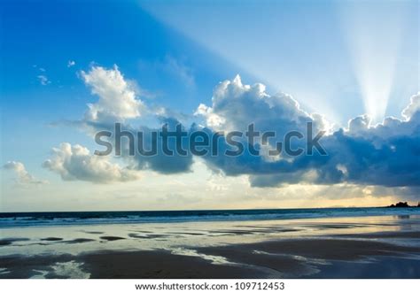 Tropical Beach Sunset Sky Lighted Clouds Stock Photo 109712453