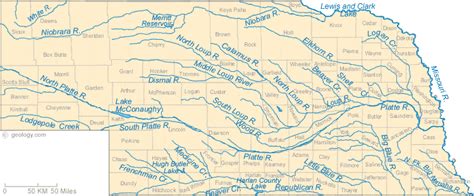Map Of Nebraska Lakes Streams And Rivers North Platte Nebraska