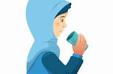 water drinking woman illustrations muslim vector clip