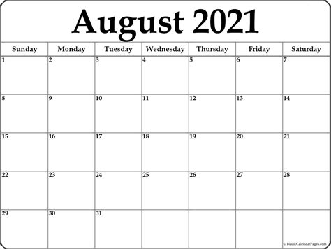 August 2021 Calendar With Holidays Usa Printable 2021 Printable With