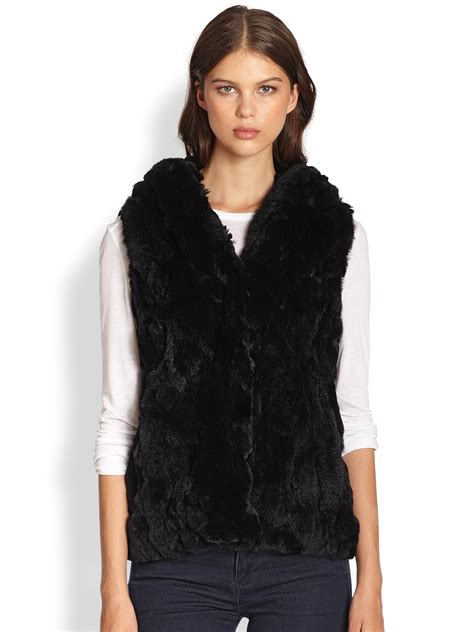 Jocelyn Hooded Fur Vest In Black Lyst