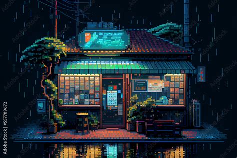 Coffee Shop Pixel Art Anime Aesthetic 素材庫插圖 Adobe Stock
