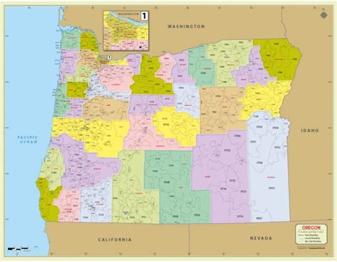 Buy Printed Oregon Zip Code Map With Counties Zip Code Map Buy