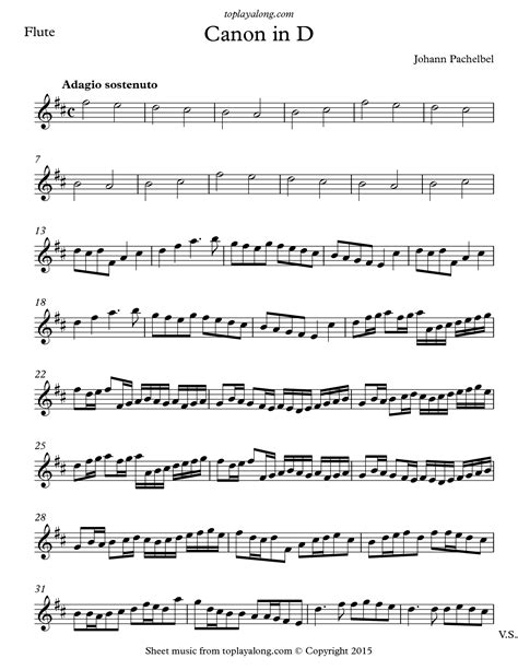 Canon In D Flute And Piano By Johann Pachelbel Sheet Music Collection