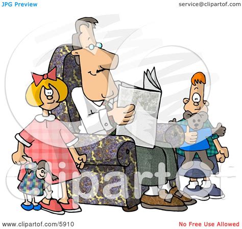 Divorced Dad Reading Newspaper Beside His Kids Clipart Picture By Djart