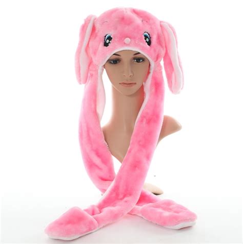 Doubchow Cute Plush Animal Embroidery Eyes White Pink Rabbit Hat With