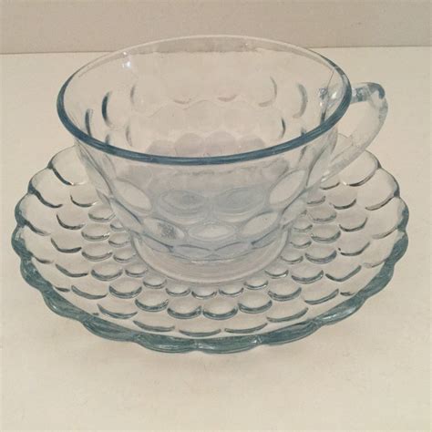 Anchor Hocking Blue Bubble Cup And Saucer Cup And Saucer Saucer Cup
